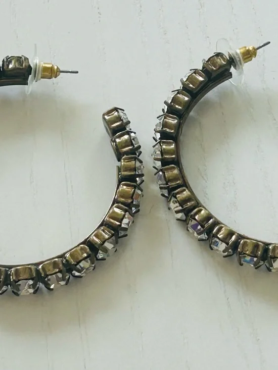 Gold-Tone Crystal Hoop Earrings - Women Jewelry - Picture 1 of 5